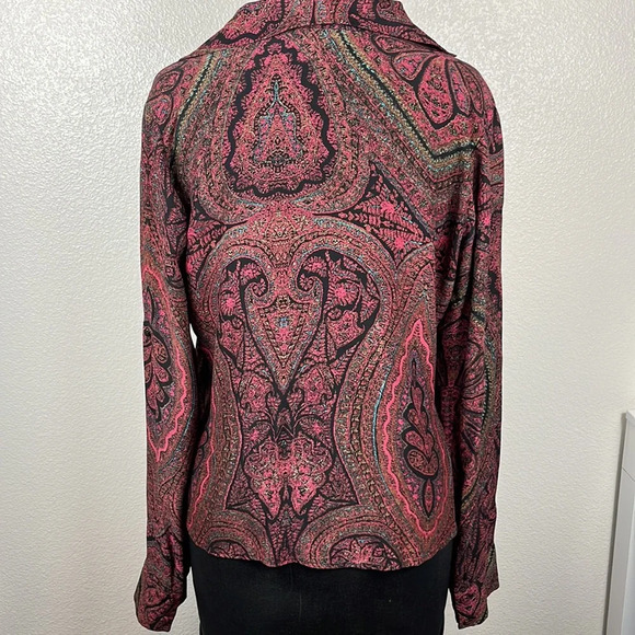 Elizabeth & James Blouse Size Small Paisley Print V-Neck Tab Sleeves Sheer - Picture 2 of 9